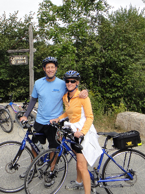 My wife & I riding on the carriage roads in Acadia National Park, Maine.